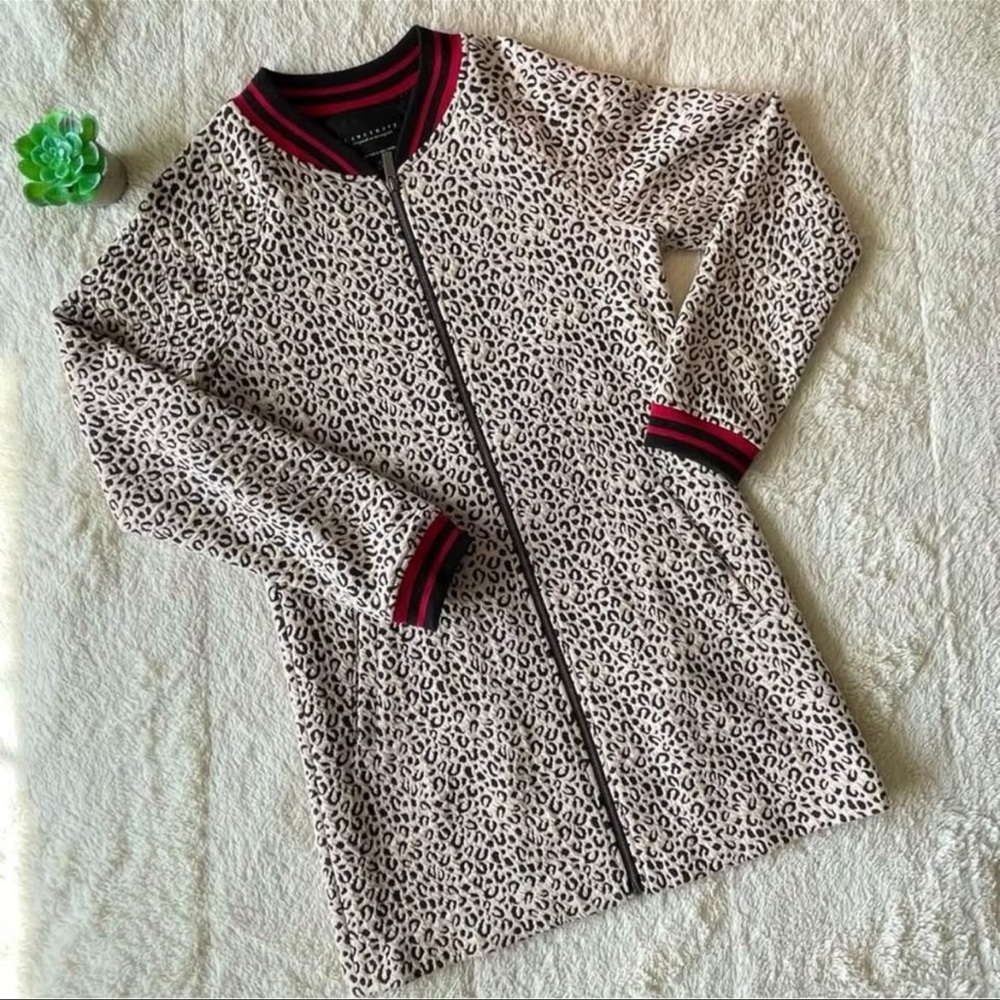 Sanctuary Leopard Print Coat with Black and Red Trim